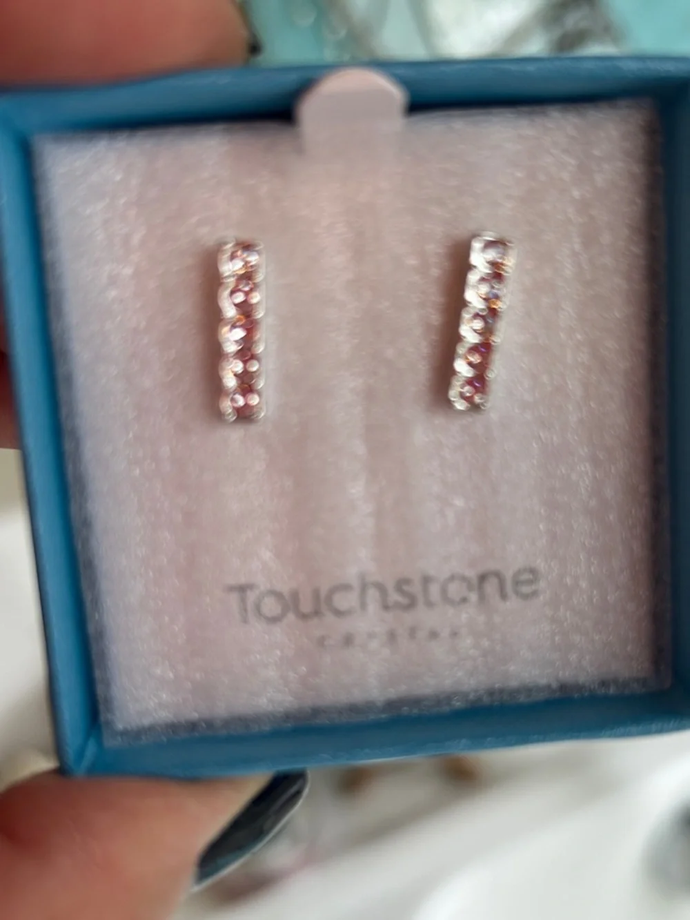 Touchstone To a Point Crystal Pave Bar Earrings